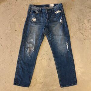 Cosmic Blue Love Women’s Distressed Straight‎ Leg Short Jeans 32”